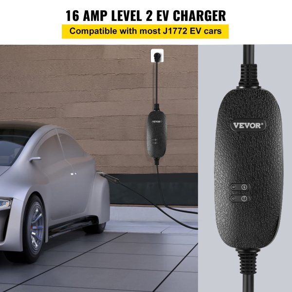 VEVOR Level 2 EV Charger, 16 Amp 110V-240V 3.84 kW, Portable Electric Vehicle Charger with 25 ft Charging Cable NEMA 6-20 Plug, SAE J1772 Standard Plug-in Home EV Charging Station for Electric Cars - Image 2