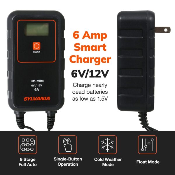 SYLVANIA - Smart Charger - Heavy-Duty, Portable Car Battery Charger - Make Charging Your Car Battery Easy - Use as Battery Maintainer & Charger - 6V or 12V Voltage Output - 6 AMP - Image 6