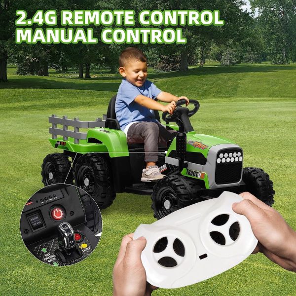 Track 7 24V Ride on Tractor with Trailer, 400W Motor, 6-Wheels Ride on Truck Car with Remote Control, Music, Lights, Electric Tractor Max Speed 5 mph, Green - Image 3