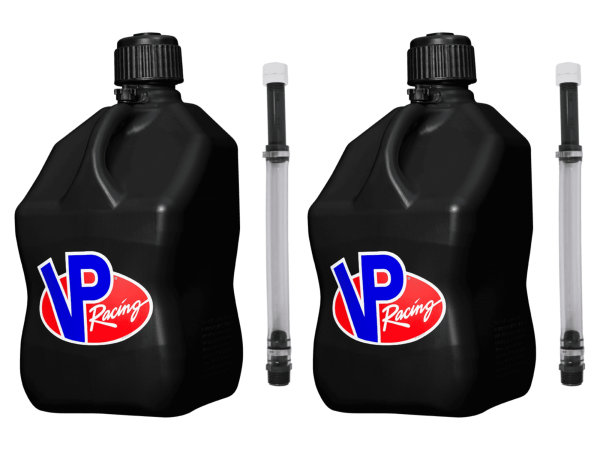 VP Racing Utility Jug 5.5 Gallon + Deluxe Hose - Mix and Match Between 11 Different Colors - Made in the USA (2 Pack, Black)