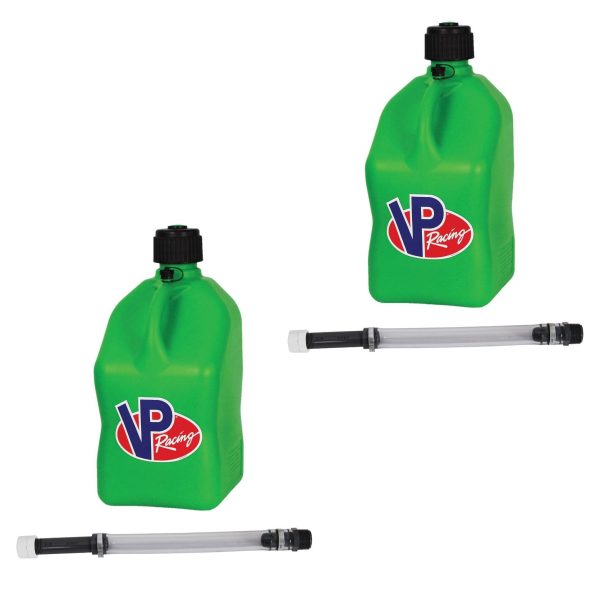 VP Racing Fuels 5.5 Gal Utility Container Jugs (2 Pack) w/ 14 In Hose, Green