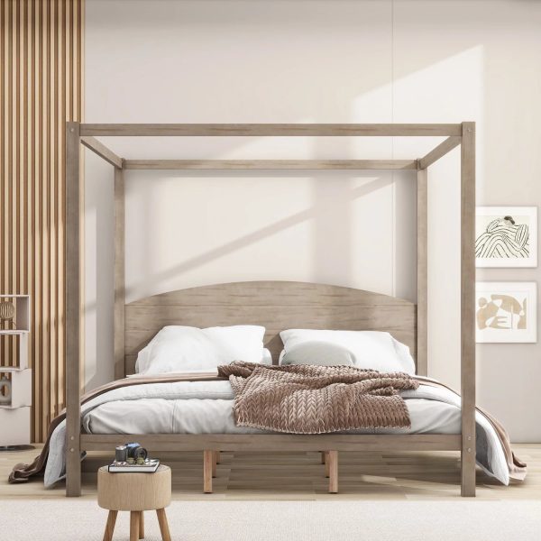 Upgrade your regal bedroom with this elegant and luxurious brown wash canopy platform king size bed. Featuring sturdy support legs and a stylish headboard this bed is the perfect additio - Image 2