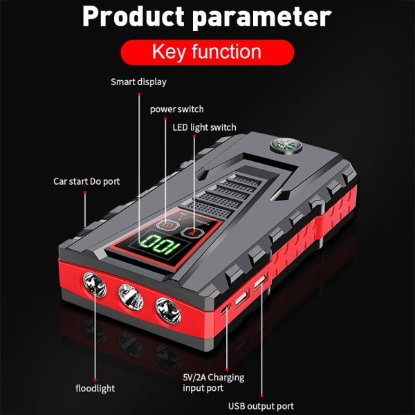 DFITO Portable 12V 99800mAh Car Jump Starter with LCD Display Power Bank Charger LED Flashlight - Image 10