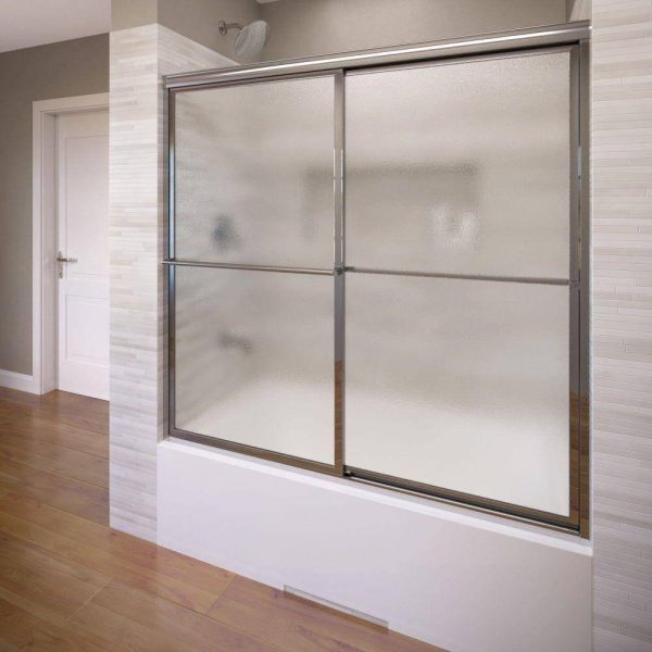 56 in. x 56 in. Framed Sliding Tub Door in Silver