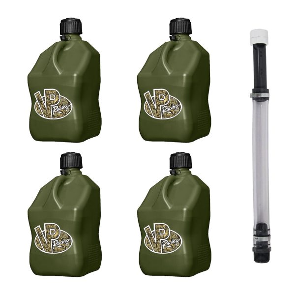 VP Racing Fuels 5.5 Gallon Utility Jugs (4 Pack) with 14 Inch Hose, Camo