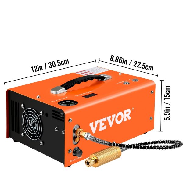 VEVORbrand PCP Air Compressor, 4500PSI Portable PCP Compressor, 12V DC 110V/220V AC PCP Airgun Compressor Auto-stop, w/ Built-in Adapter, Fan Cooling, for Paintball, Air Rifle, Mini Diving Bottle - Image 8