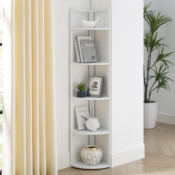 SWAREY 5 Tier Corner Bookcase Plant Stand Storage Open Shelf Corner Display Rack white - Image 2