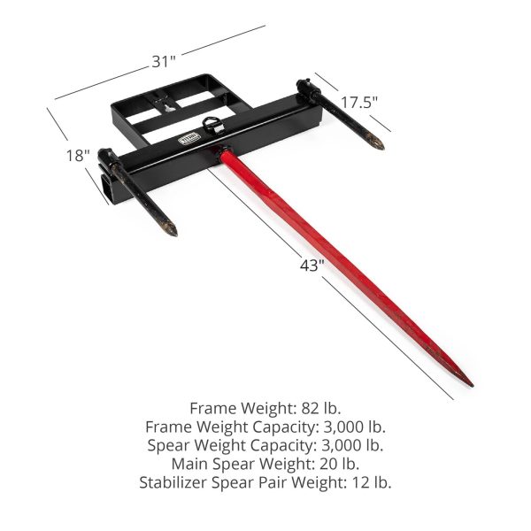 Titan Attachments 43" Hay Bale Spear Attachment with Stabilizer Spears, Universal HD Front Skid Steer Tractor Loader Bucket Attachment, 3000 LB Capacity - Image 2