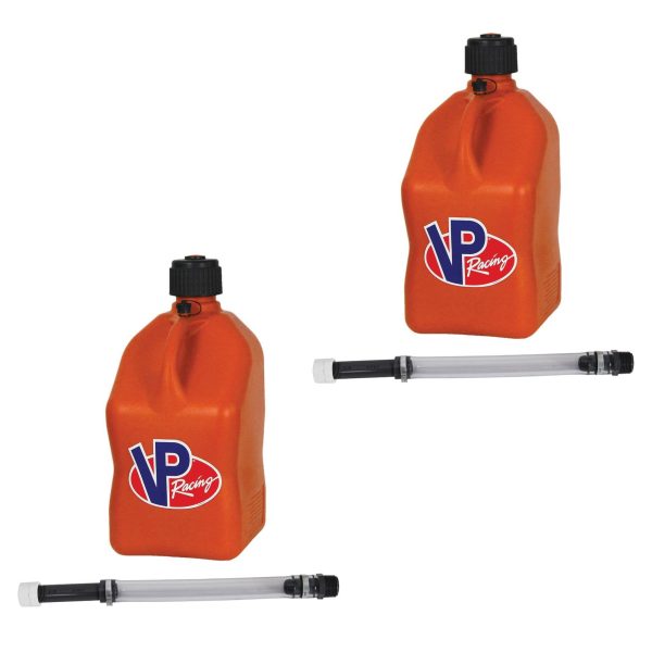 VP Racing Fuels 5.5 Gal Utility Jugs w/ 14 In Deluxe Hoses, Orange (2 Pack)