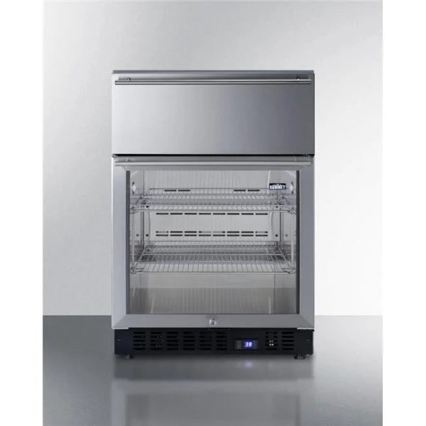 24 in. Wide Built-In Commercial Beverage Refrigerator with Top Drawer, Stainless Steel