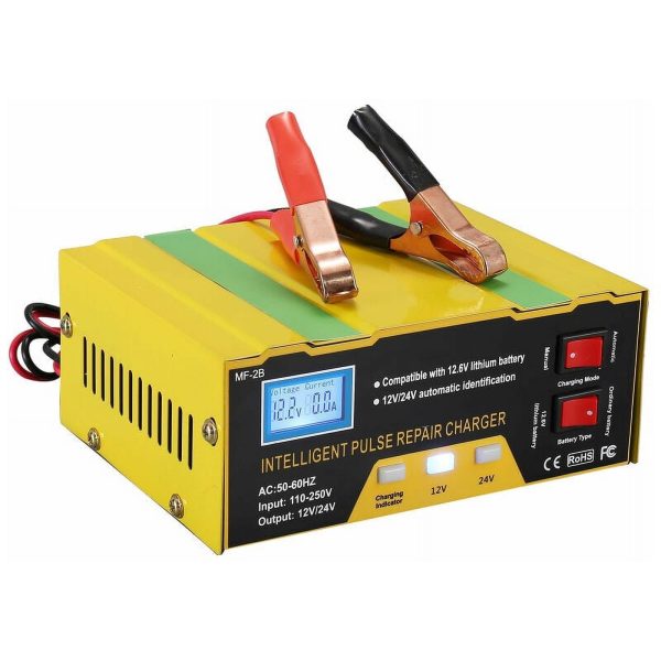 12V/24V intelligent battery charger, pulse repair type digital display charger, suitable for car batteries, batteries, motorcycles