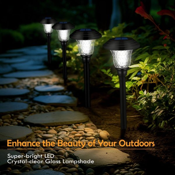 8 Pack Solar Garden Lights Outdoor, Decorative Solar Garden Lights Waterproof Glass Stainless Steel Auto-on/off Solar Landscape Lights for Lawn, Patio, Yard, Garden, Pathway, Driveway - Image 2