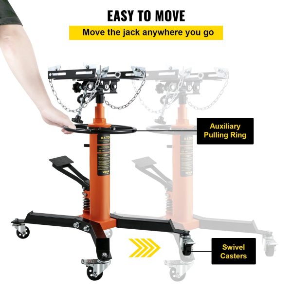 VEVOR Transmission Jack 1100 lbs 2-Stage Hydraulic High Lift Vertical Telescopic,Orange - Image 5