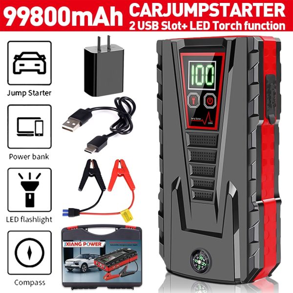 DFITO Portable 12V 99800mAh Car Jump Starter with LCD Display Power Bank Charger LED Flashlight