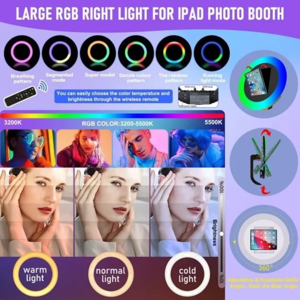 Upgraded White iPad Photo Booth for iPad 10.2'' 10.9'' 11'' 12.9'' Selfie Photo booth Station Machine with RGB Ring Light,Free Custom Logo with Flight Case for Parties Christmas,Wedding Events Rental - Image 2