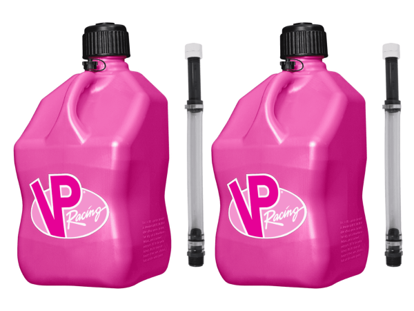 VP Racing Utility Jug 5.5 Gallon + Deluxe Hose - Mix and Match Between 11 Different Colors - Made in the USA (2 Pack, Pink)