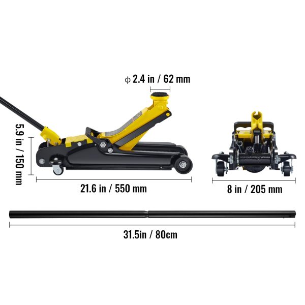 VEVOR Low Profile Floor Jack 2.5 ton Heavy Steel Single Piston Hydraulic Pump - Image 8