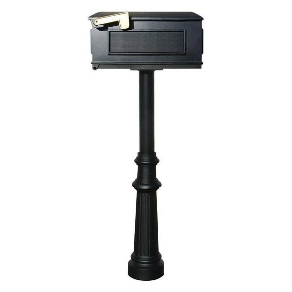 The Hanford Twin Mailbox Post System with Scroll Supports - Black - 69 x 22 x 19 in.