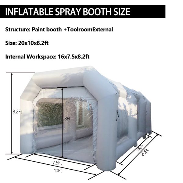 WGIA Portable Inflatable Paint Booth 20x10x8.2Ft Grey （No blower）Inflatable Spray Booth with Air Filter System - Image 2