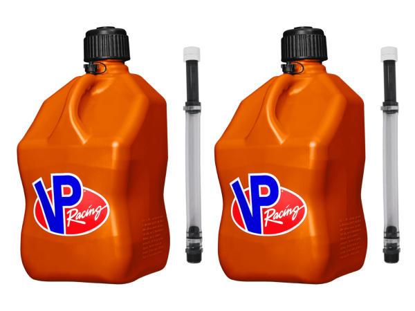 VP Racing Utility Jug 5.5 Gallon + Deluxe Hose - Mix and Match Between 11 Different Colors - Made in the USA (2 Pack, Orange)