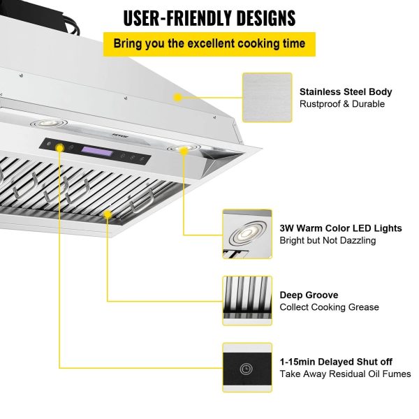 ZGBY Built-In Range Hood Insert Vent Hood 900Cfm 30Inch Touch & Remote Control - Image 6