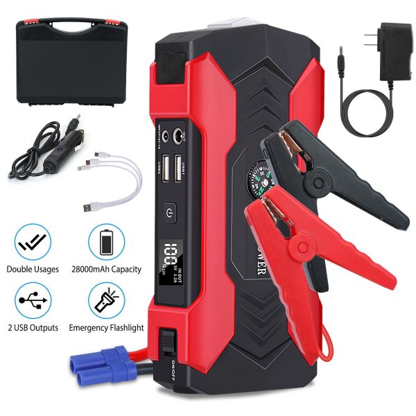 iNova Car Jump Starter Booster 800A Peak 28000mAh 12V Battery Charger (Up to 6.0L Gas or 3.0L Diesel Engine) with LCD Screen 4 Modes LED Flashlight