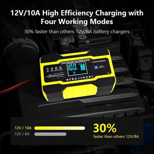 10-Amp Battery Charger Automotive, 24V And 12V Car Battery Charger, Battery Maintainer with Temperature Compensation for Car, Lawn Mower, Motorcycle, Boat, SUV And More - Image 5