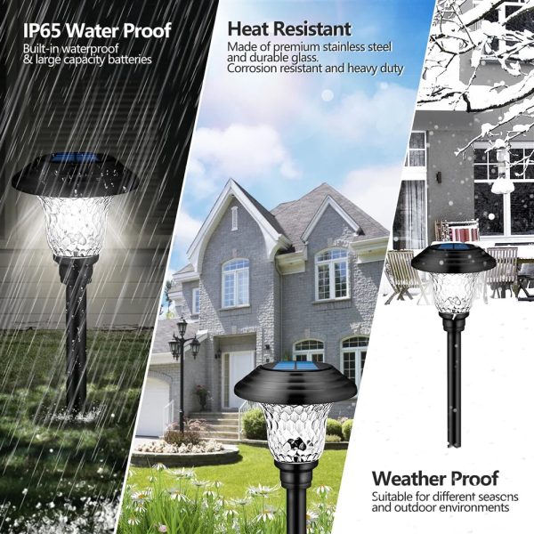 8 Pack Solar Garden Lights Outdoor, Decorative Solar Garden Lights Waterproof Glass Stainless Steel Auto-on/off Solar Landscape Lights for Lawn, Patio, Yard, Garden, Pathway, Driveway - Image 10