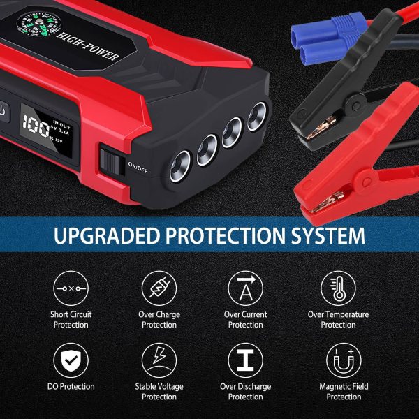 iNova Car Jump Starter Booster 800A Peak 28000mAh 12V Battery Charger (Up to 6.0L Gas or 3.0L Diesel Engine) with LCD Screen 4 Modes LED Flashlight - Image 3