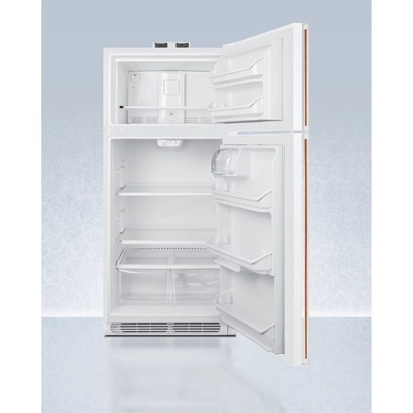 18 cu.ft. break room refrigerator-freezer in white with NIST calibrated alarm/thermometers and copper handles - Image 3