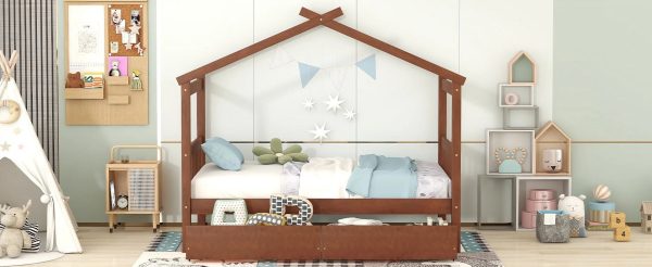 Upgrade your bedroom decor with this cozy and elegant Twin Size Wooden House Bed. Featuring spacious drawers and a stylish walnut finish this bed is the perfect addition to your bedroom. - Image 6