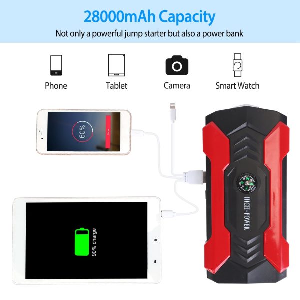 iNova Car Jump Starter Booster 800A Peak 28000mAh 12V Battery Charger (Up to 6.0L Gas or 3.0L Diesel Engine) with LCD Screen 4 Modes LED Flashlight - Image 4