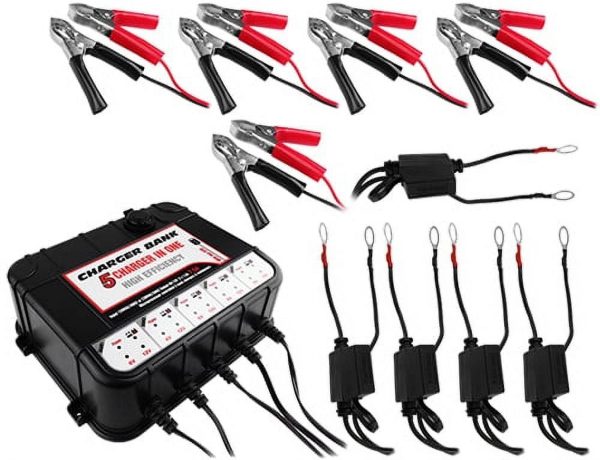 5 Bay 6/12V 1.5AMP Battery Charger/Maintainer w/Alligator & Eyelet Connectors