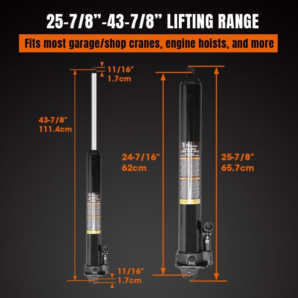 Torin 3 Ton Hydraulic Long Ram Jack with Single Piston Pump and Clevis Base Fits Garage/Shop Cranes, Engine Hoists,Black, W3036B - Image 2