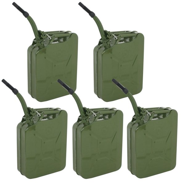 ZENY Jerry Can 5 Gallon Fuel Steel Tank NATO Style Extension Spout Gasoline Storage, 5 Pieces