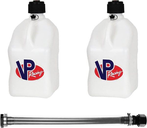 VP Racing Fuels 14 Inch Standard Replacement Motorsport Container Hose and 5 Gallon Fuel Liquid Container Jug, White 2 Pack