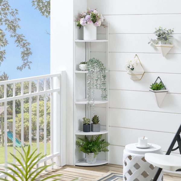 SWAREY 5 Tier Corner Bookcase Plant Stand Storage Open Shelf Corner Display Rack white - Image 4