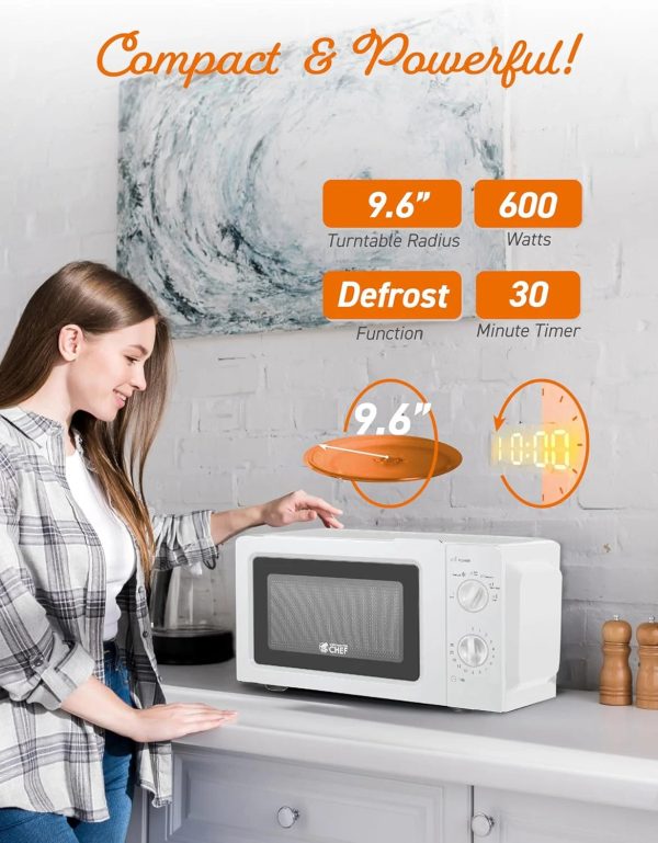 0.6 Cubic Foot Microwave with 6 Power Levels, Small Microwave with Grip Handle, 600W Countertop Microwave with 30 Minute Timer and Mechanical Dial Controls, Black - Image 4