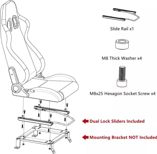 Universal Set of 2 Racing Seats Pair Black Leather Reclinable Bucket Sport Seats - Image 10