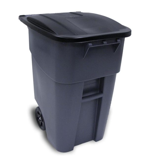 50 gal BRUTE Roll Out Container with Lid, Gray