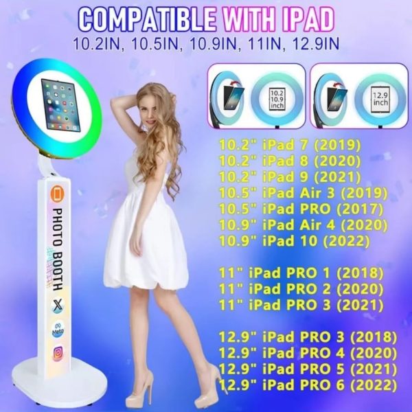 Upgraded White iPad Photo Booth for iPad 10.2'' 10.9'' 11'' 12.9'' Selfie Photo booth Station Machine with RGB Ring Light,Free Custom Logo with Flight Case for Parties Christmas,Wedding Events Rental - Image 9