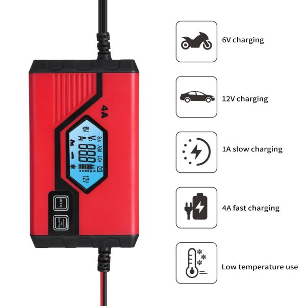 OWSOO Charger,Battery With Lcd 4 Amp 6v/12v Amp 6v/12v Battery 6v/12v Battery With Car Battery 4 Battery 4 Amp Lcd Screen Battery With Lcd Screen Battery Maintainer Car Screen Battery Maintainer - Image 5