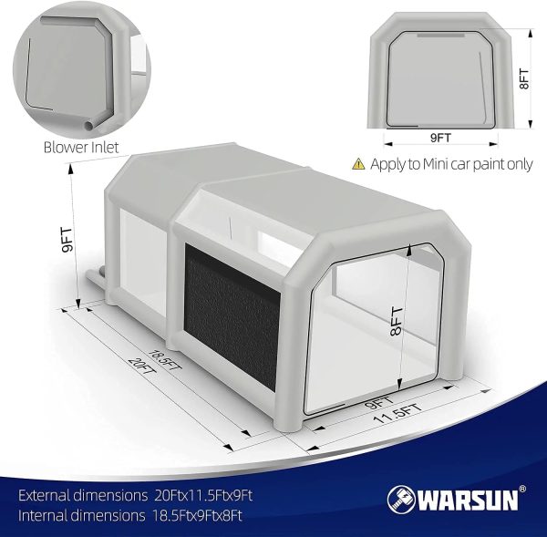 WARSUN 20x11.5x9Ft Inflatable Paint Booth & Larger Air Filter System Professional Inflatable Spray Booth with 580W+450W Blowers - Image 2