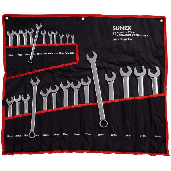 Sunex 9917MPR Fully Polished V-Groove Combination Metric Wrench Set, 25 Piece