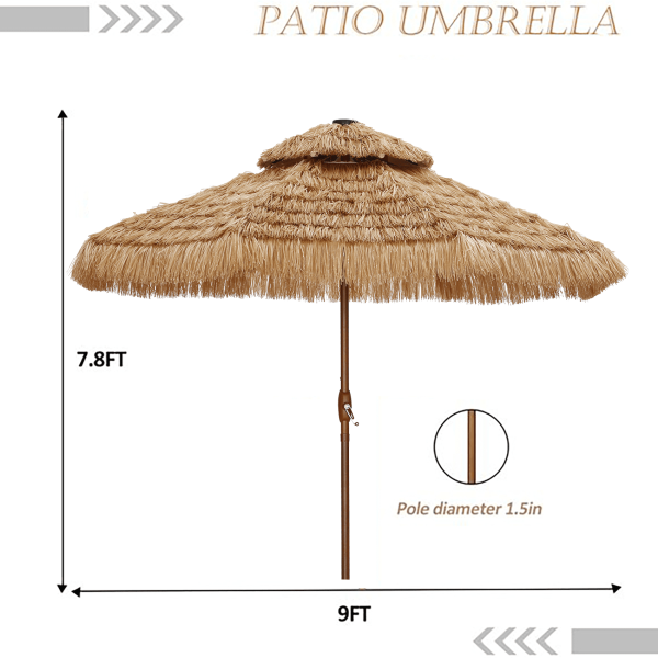 Autlaycil 9FT Double Tiers Solar LED Lights Thatched Tiki Umbrella, Outdoor, Pool, Patio, Beach - Image 3