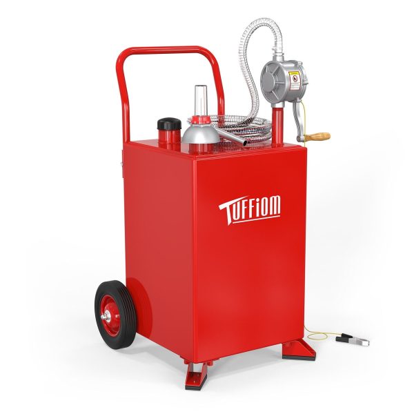 TUFFIOM 20 Gallon Gas Caddy with Wheels, Gasoline Diesel Fuel Transfer Storage Tank with Pump, Red