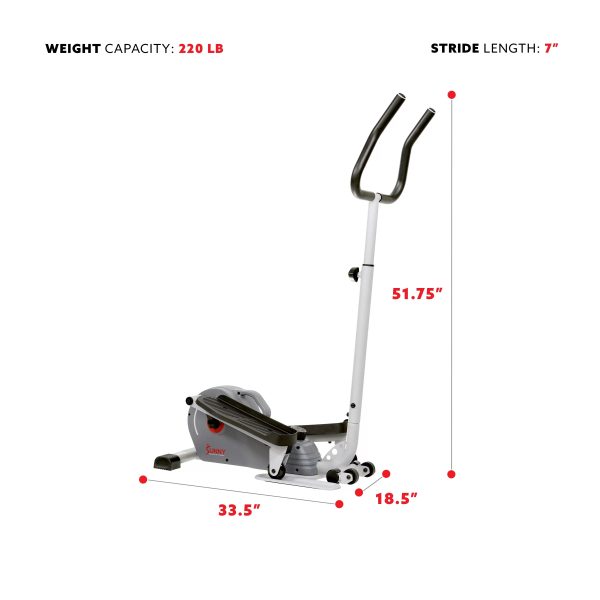 Sunny Health & Fitness Compact Magnetic Standing Elliptical Machine w/ Handlebars - Portable Workout Stepper for Home, SF-E3988 - Image 5