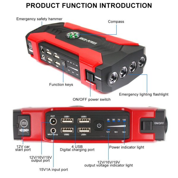 Car Jump Starter, 600A Peak 99800mAh Portable Mini Slim Charger Power Bank (up to 12V 6.0L Gasoline Vehicles & 12V 3.0L Diesel Car) LED Flash Light Battery Booster - Image 10