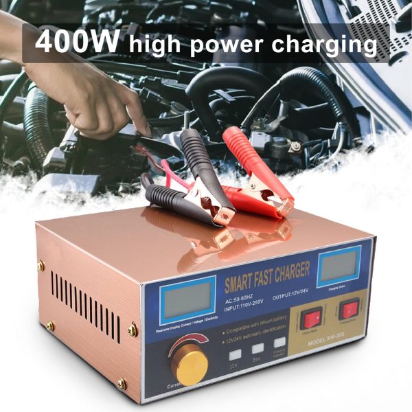 XWQ Battery Charger Pulse Repair High Power Antiflaming 400W 12V 24V Storage Battery Maintainer for Car