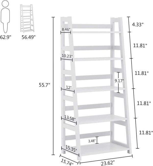 5-Tier Ladder Bookshelf Bookcase, 5 Shelf Ladder Shelves for Living Room Home Office - Image 7